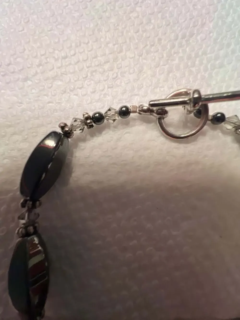 Hematite and Crystal Beaded Toggle Clasp Bracelet